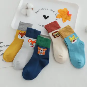 

5Pairs Children's socks funny Animal Cute Happy Mid-Calf Length Sock High Quality Cotton Socks 3-10Years