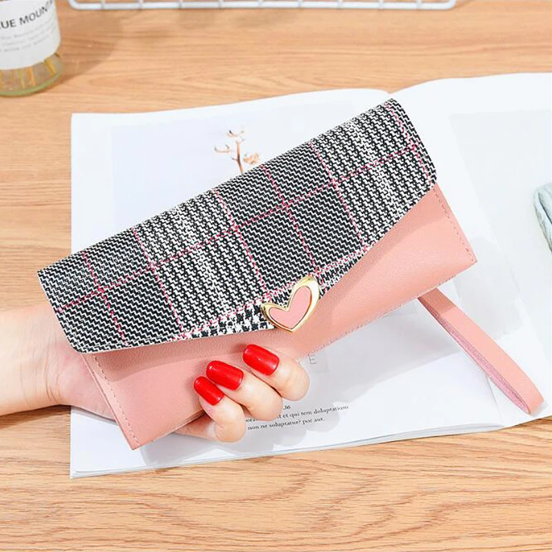 

new women's long plaid wallet retro Korean version of the simple love multi-card wallet student wallet women's luxury jewel