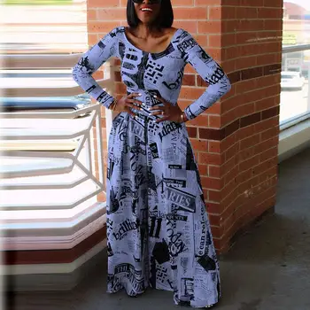 

Fashion Newspaper Print Jumpsuit Womens Jumpsuits Sexy Clothing Women Creative Long Sleeve Long Trouser Rompers