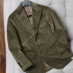 1Pcs Jacket Olive Green Men’s Suits Thick Winter Corduroy Business Blazer Wedding Marriage Evening Party Wear Only One Coat