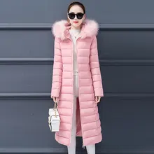 X-Long модная женская зимняя тонкая куртка с хлопковой подкладкой, теплая утепленная женская длинная парка с капюшоном и меховым воротником, женские куртки