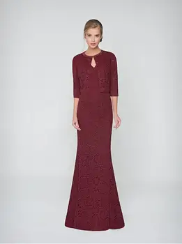 

Dark Red Lace Long Sheath Mother of the Bride Dresses With Jackets V Neck Floor Length Mother's Formal Suits For Wedding