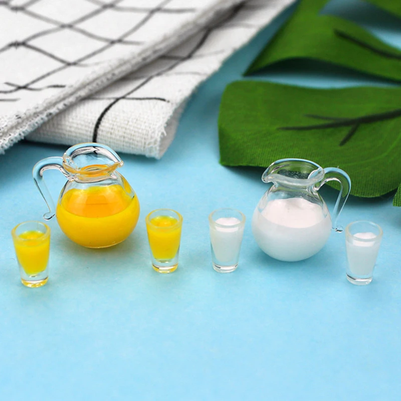 

1/12 Dollhouse Miniature Accessories Mini Juice Jug Cup Set Simulation Drink Milk Model Toys for Doll House Decoration