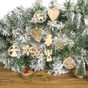 

12PCS/Set Vintage Christmas Wooden Pendants Ornaments DIY Wood Crafts Xmas Tree Ornaments Christmas Party Decorations Kids Gift