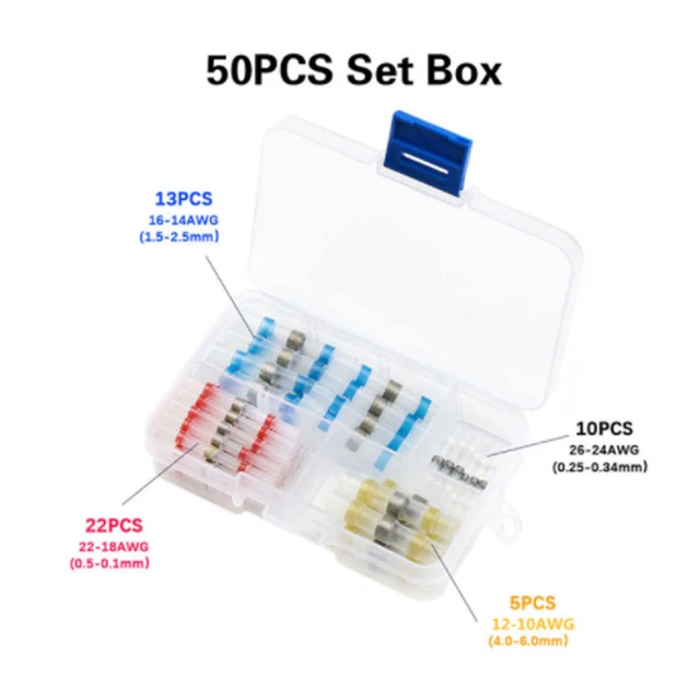 50/100/250PCS Mixed Heat Shrink Connect Terminals Waterproof Solder Sleeve Tube Electrical Wire Insulated Splice Connectors Kit 50pcs With Box