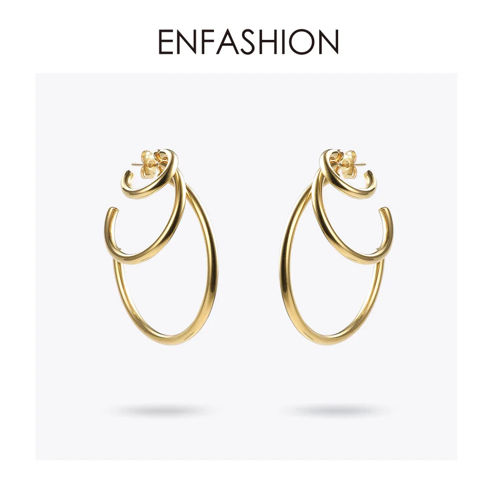 ENFASHION Многослойные женские серьги-капли в форме C золотого цвета, большие висячие серьги, модные ювелирные изделия, серьги E191115