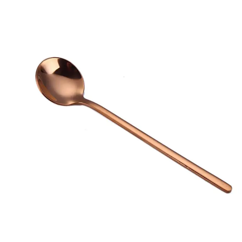 Rose gold 1 шт., 13 см длина, круглая форма, нержавеющая сталь, ложки для молока, кофе, десерт, мороженое, конфеты, фруктовая ложка, чайная ложка, аксессуары - Цвет: Rose gold