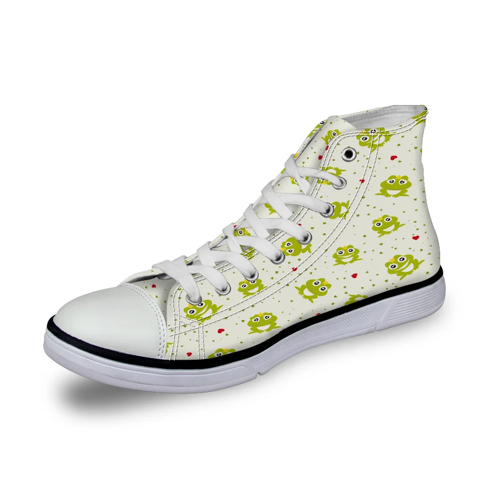 

WHEREISART Women Canvas Shoes Cartoon The Frog Prince High Top Flats Unisex Vulcanized Shoes Female Casual Shoes Sneakers