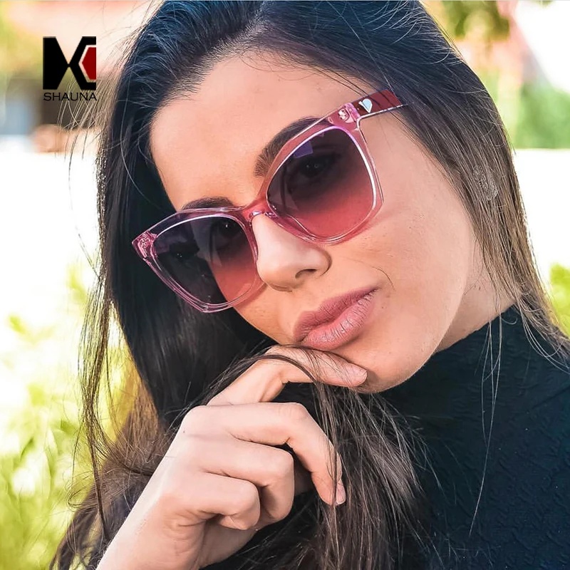 Женские очки кошачий глаз SHAUNA большие градиентные солнцезащитные с украшением в