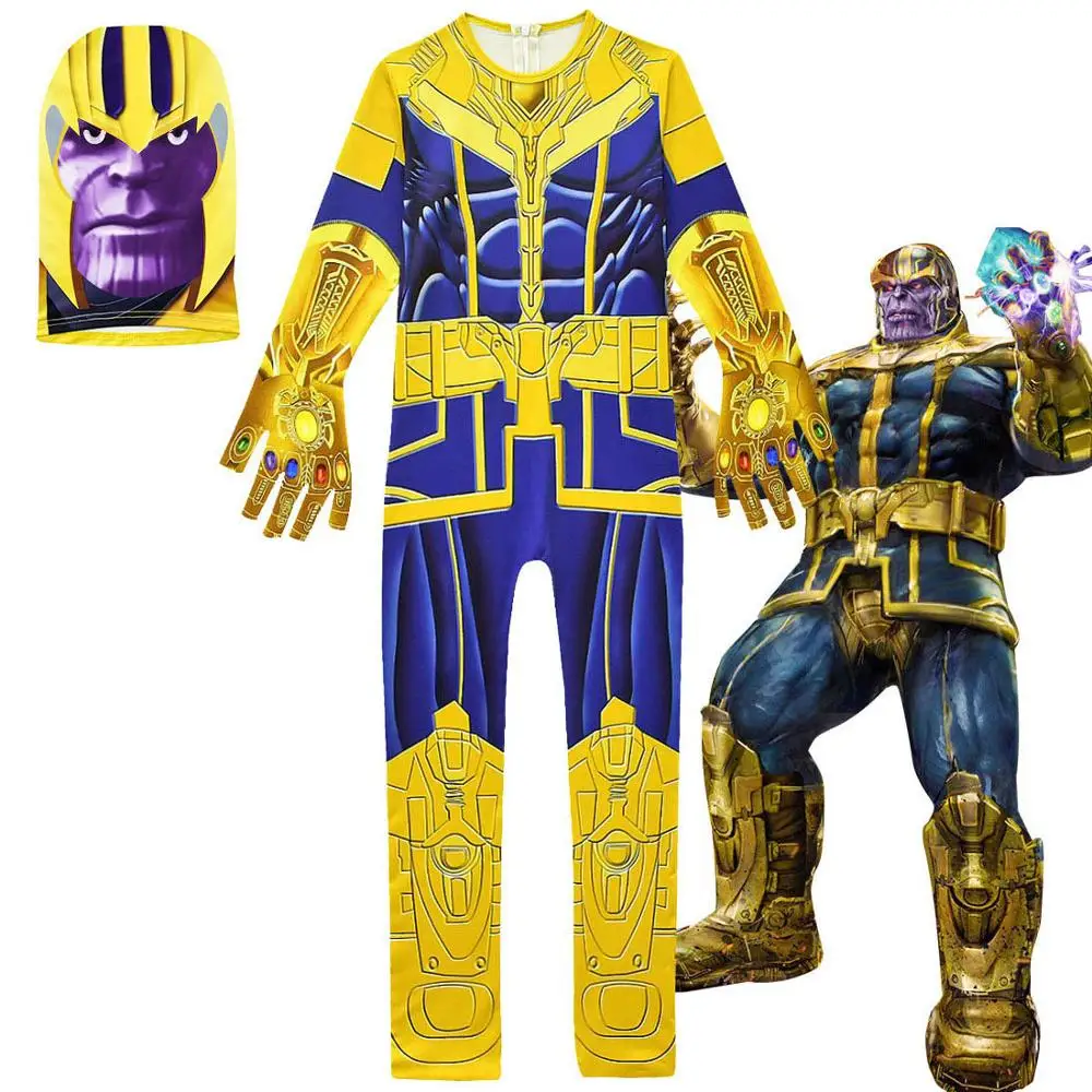 Avengers Endgame Thanos Cosplay Mask Helmet Kids Jumpsuit Costume Prop Halloween 