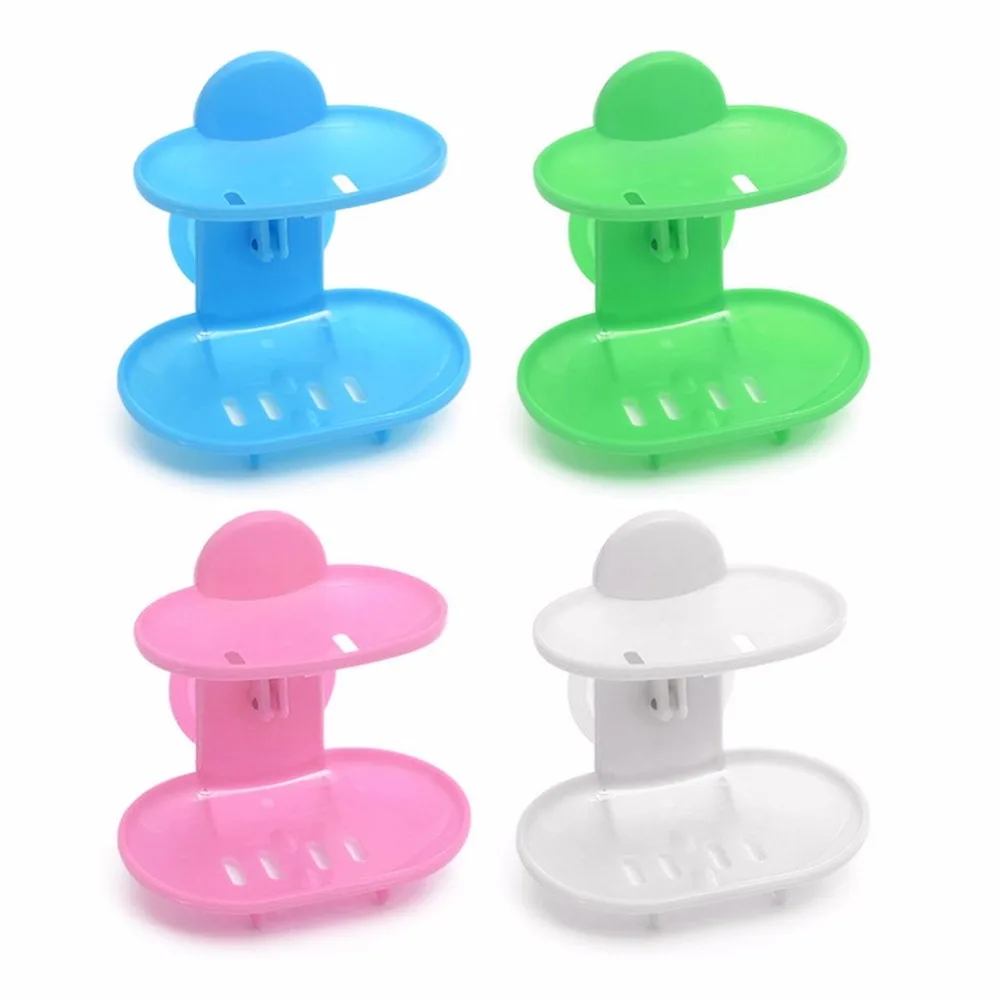 

Fashionable Double Layers Bathroom Soap Dishes Holder Rack Strong Suction Cup Type Soap Basket Tray Organizer