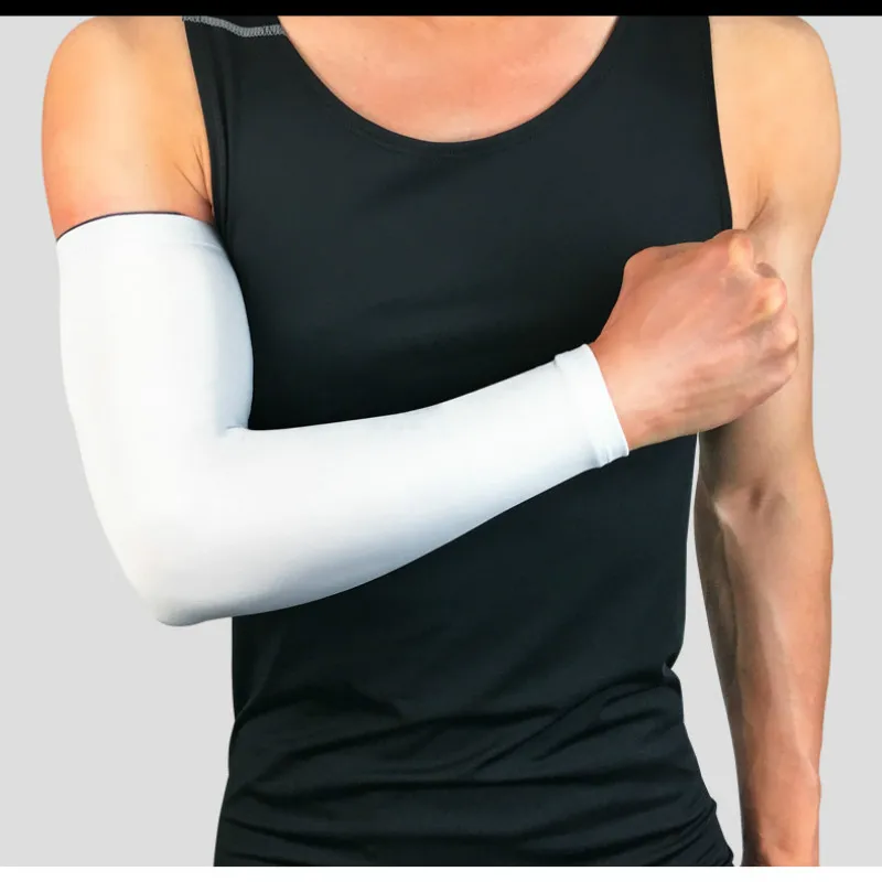 Белый Professional Sports Elastic Arm Guard Breathable Sunscreen Basketball Fitness Football Riding Fishing Sleeves Protective Gear - Цвет: Белый