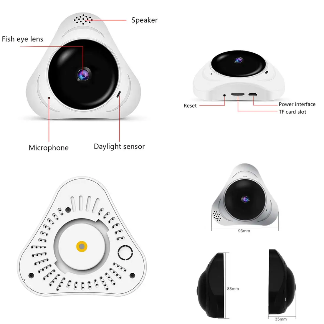 Панорамная камера, 360 градусов вращающаяся умная домашняя HD камера, WiFi Беспроводная ip-камера, с двухсторонним аудио, HD ночное видение, удаленный просмотр