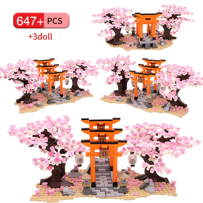 City Street View Blocks Sakura Sacrario Mattoni Cherry Blossom Creator House Tree Classic Moc Building Blocks Giocattoli Per Bambini
