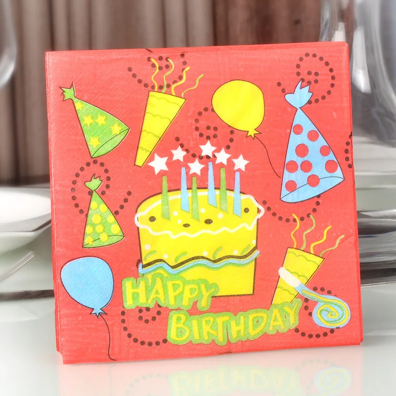 33 X33cm- 80pcs Birthday Series Printing Napkin Wedding Tissue Party Colorful Square Tissues | Дом и сад