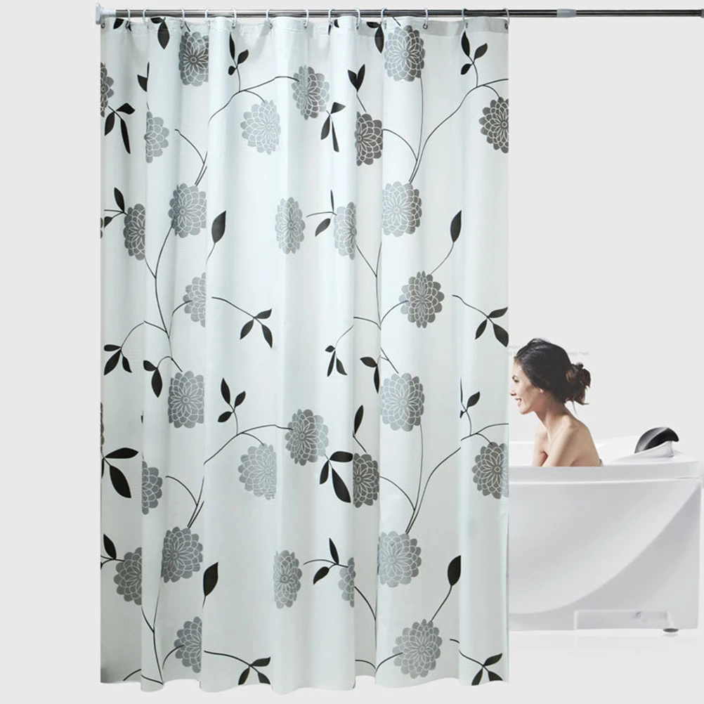 Black Peony Flower Floral Leaf Waterproof Polyester Bathroom Curtain Fabric for Bathtub Decoration Shower Curtains Set A35 | Дом и сад