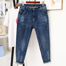 Женские осенние зимние джинсы размера плюс, женские штаны-шаровары, женские простые джинсы с высокой талией, модные леггинсы, большие повседневные брюки