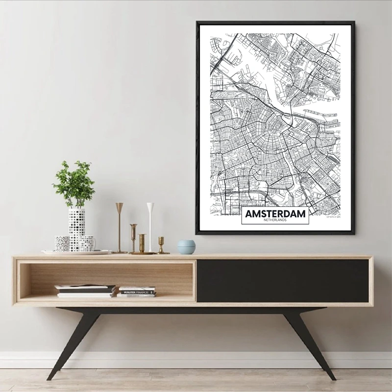 Modern-City-Amsterdam-Map-Minimalist-Canvas-Painting-Black-and-White-Wall-Art-Print-Poster-Pictures-For (1)
