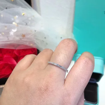 

New fashion blockbuster couple ring creative single row diamond ring Full of Crystals Zircon Micro Diamond Set Ring sliver 925