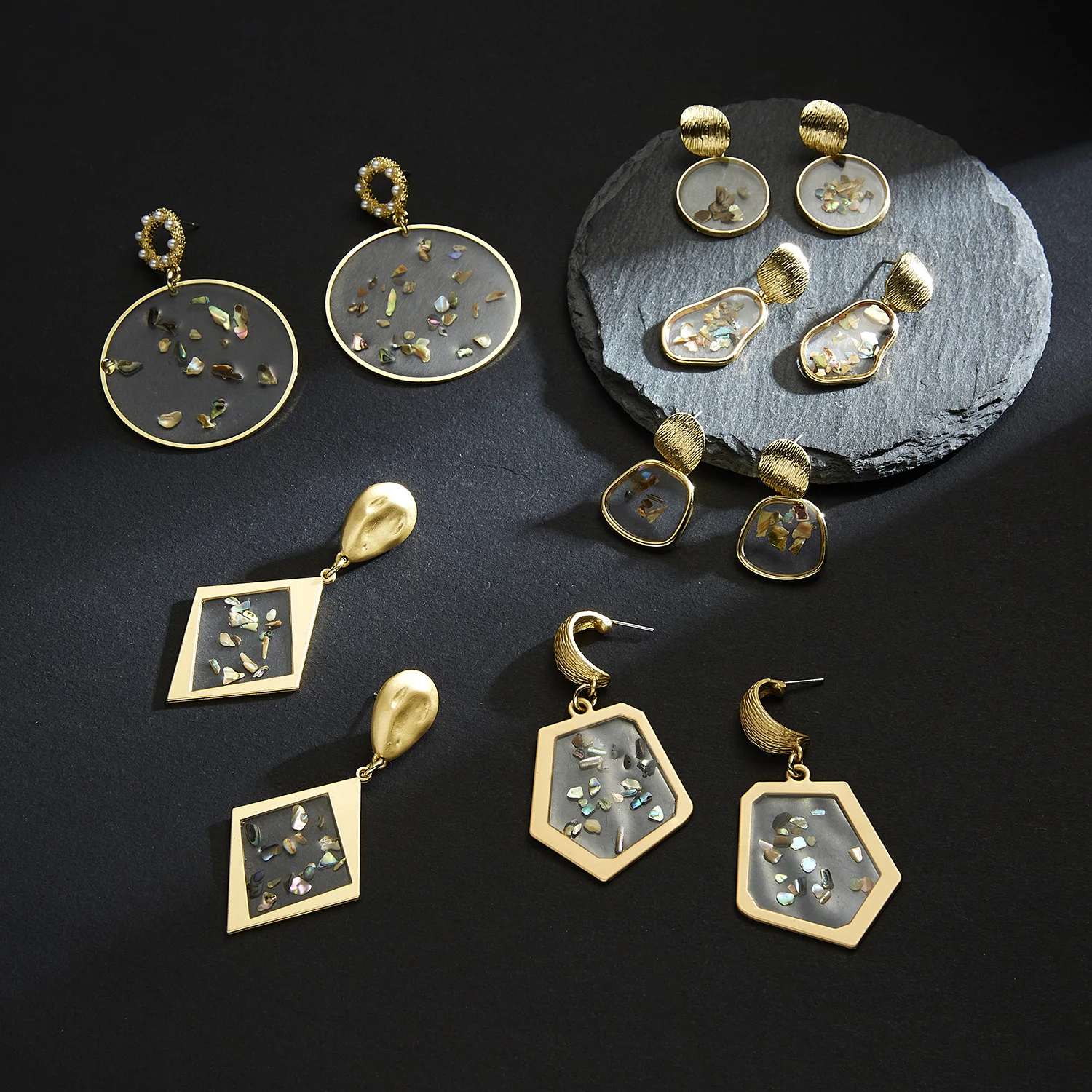 

Rinhoo 1Pair Geometric Zinc Alloy Broken Shell Dangle Earrings Korean Style Drop Earring For Women's Fashion Jewelry Gift
