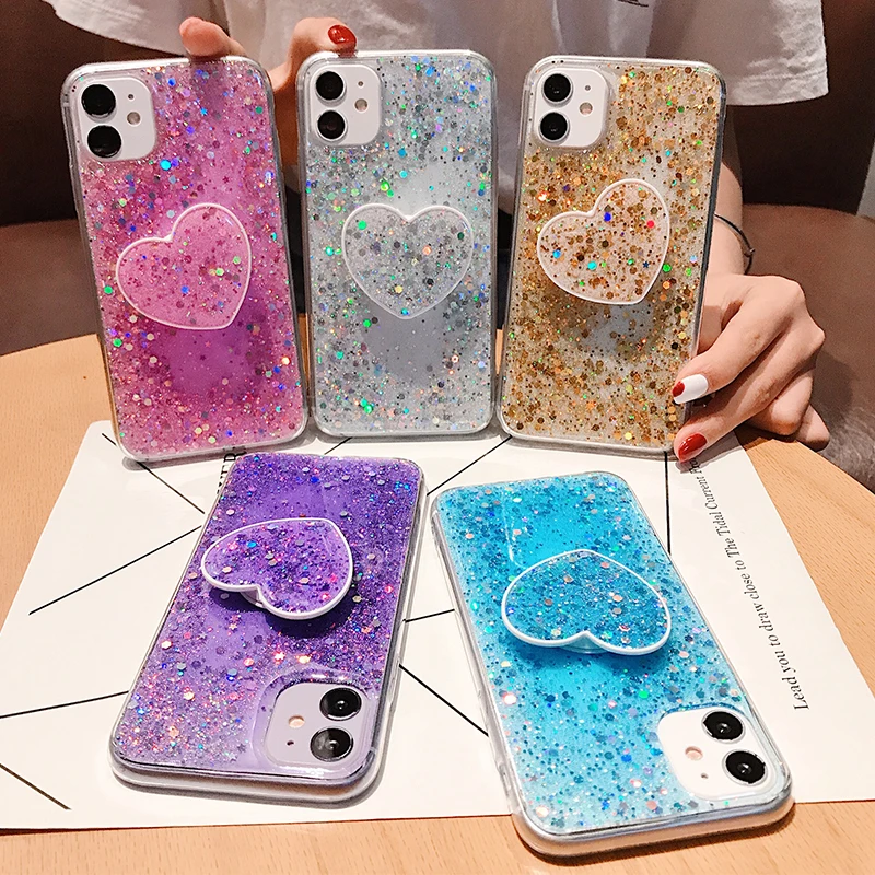 Блестящий блестящий чехол для iPhone 11 Pro Max XS XR X 6s 6 p 7 8 Plus SE 2020 тонкий с подставкой и