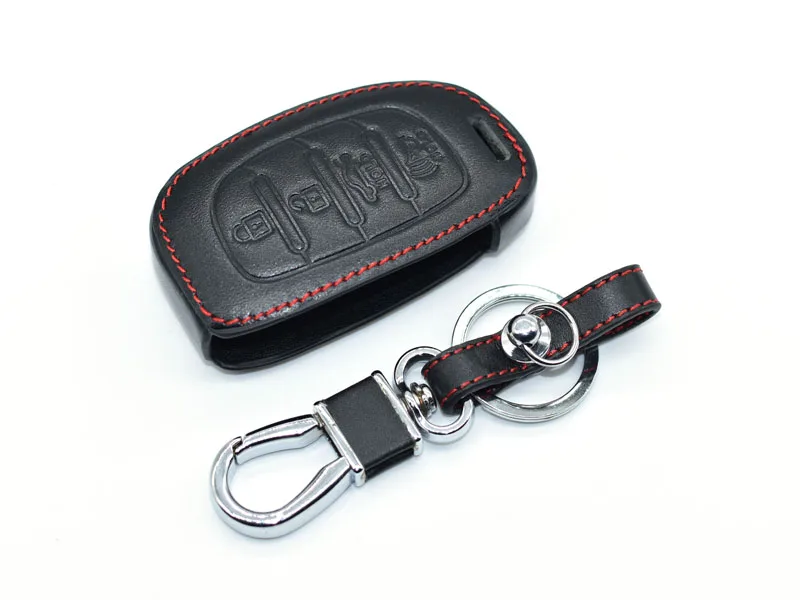

2019 Leather Car Key Case For Hyundai Mistra Sonata Tuscon IX 35 4 Buttons Auto Remote Fob Cover Keychain Protector Bag Accesso