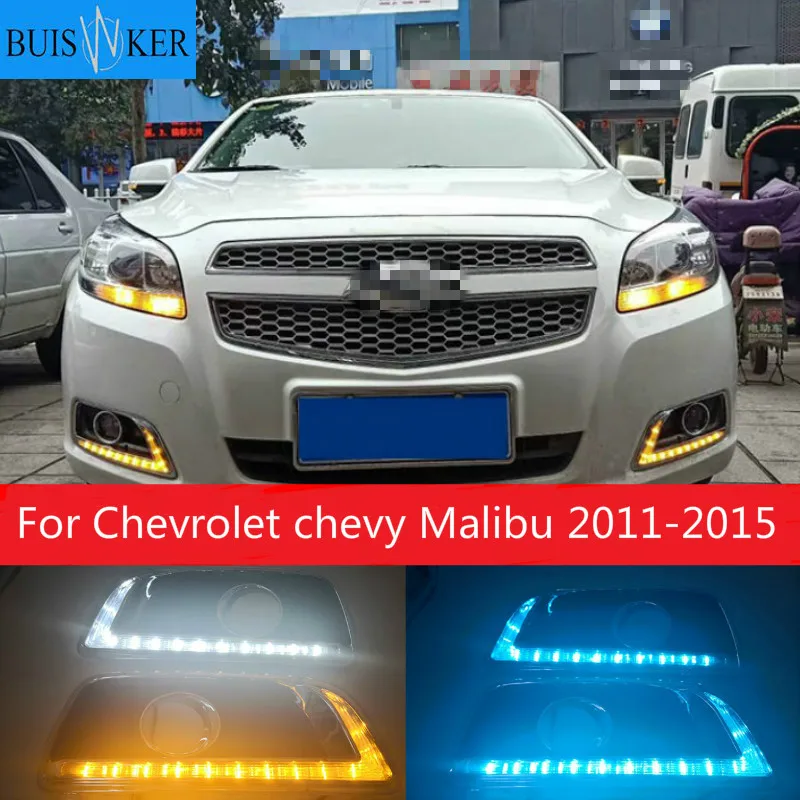 

1 пара для Chevrolet chevy Malibu 2011-2015 светодиодный ные дневные ходовые огни DRL с желтыми указателями поворота COB light.