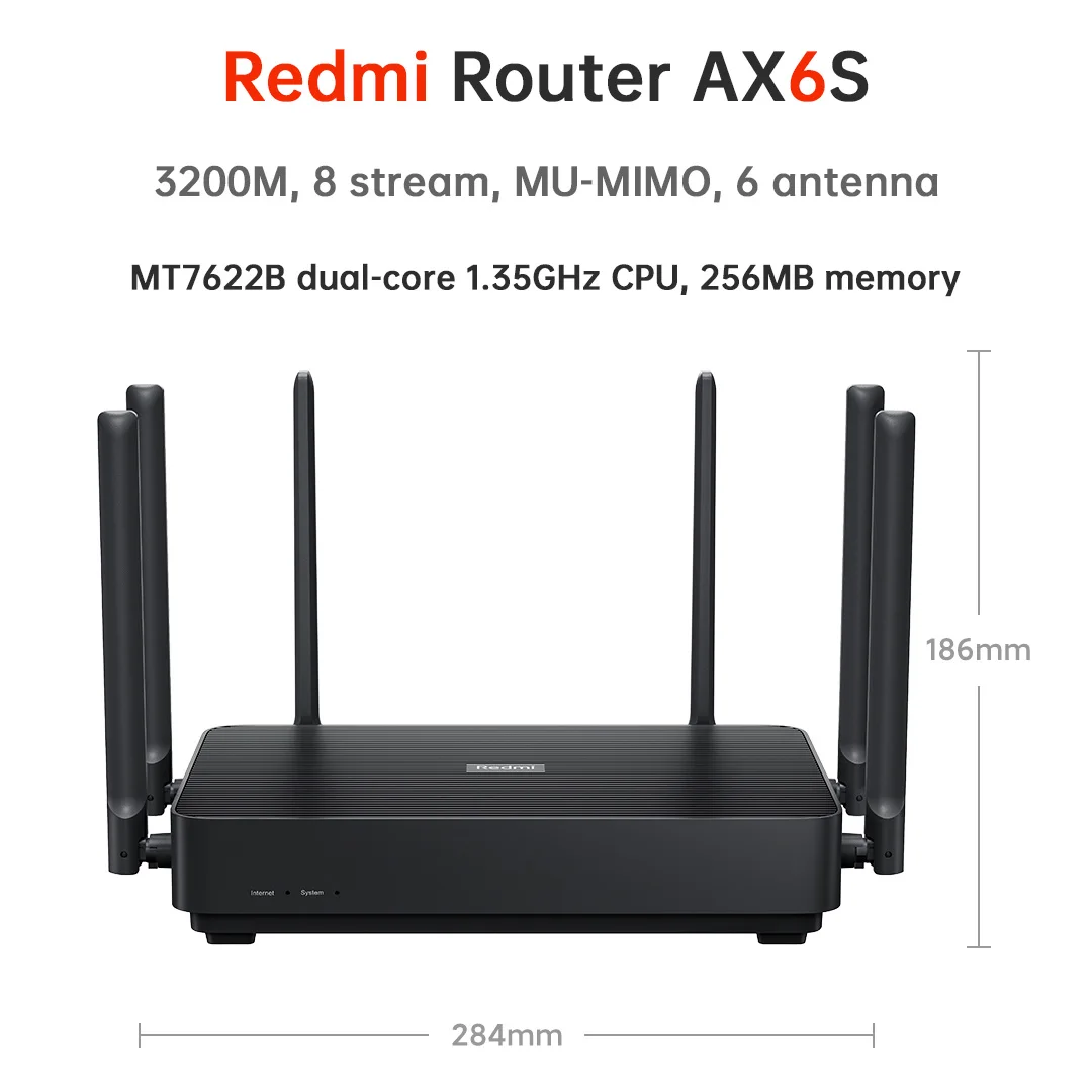 Xiaomi Redmi Ax6s Wifi 6 Router 3200 mb/s 2,4/5 GHz dwuczęstotliwościowy MIMO-OFDMA wysoki zysk Mesh Route MT7622B dwurdzeniowy procesor 1.35GHz 6 Xiaomi Redmi Ax6s Wifi 6 Router 3200 mb/s 2,4/5 GHz dwuczęstotliwościowy MIMO-OFDMA wysoki zysk Mesh Route MT7622B dwurdzeniowy procesor 1.35GHz 6
