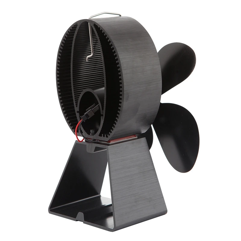 Black Fireplace 4 Blade Heat Powered Stove Fan Log Wood Burner Eco Friendly Quiet Fan Home Efficient Heat Distribution