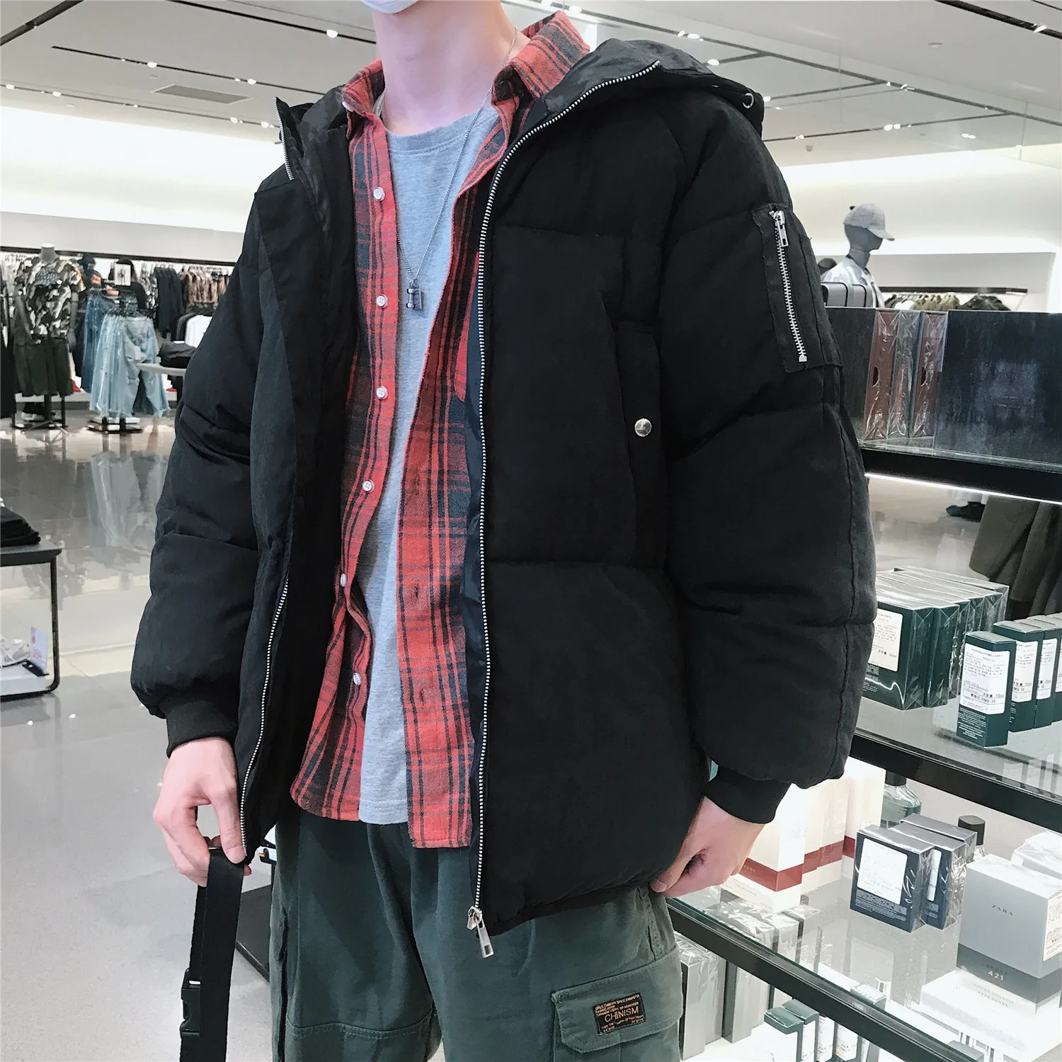 Hong Kong Style New Style Cotton-padded Clothes Men'S Wear Thick Coat Winter Large Size Korean-style Fashion Cotton Coat Youth C
