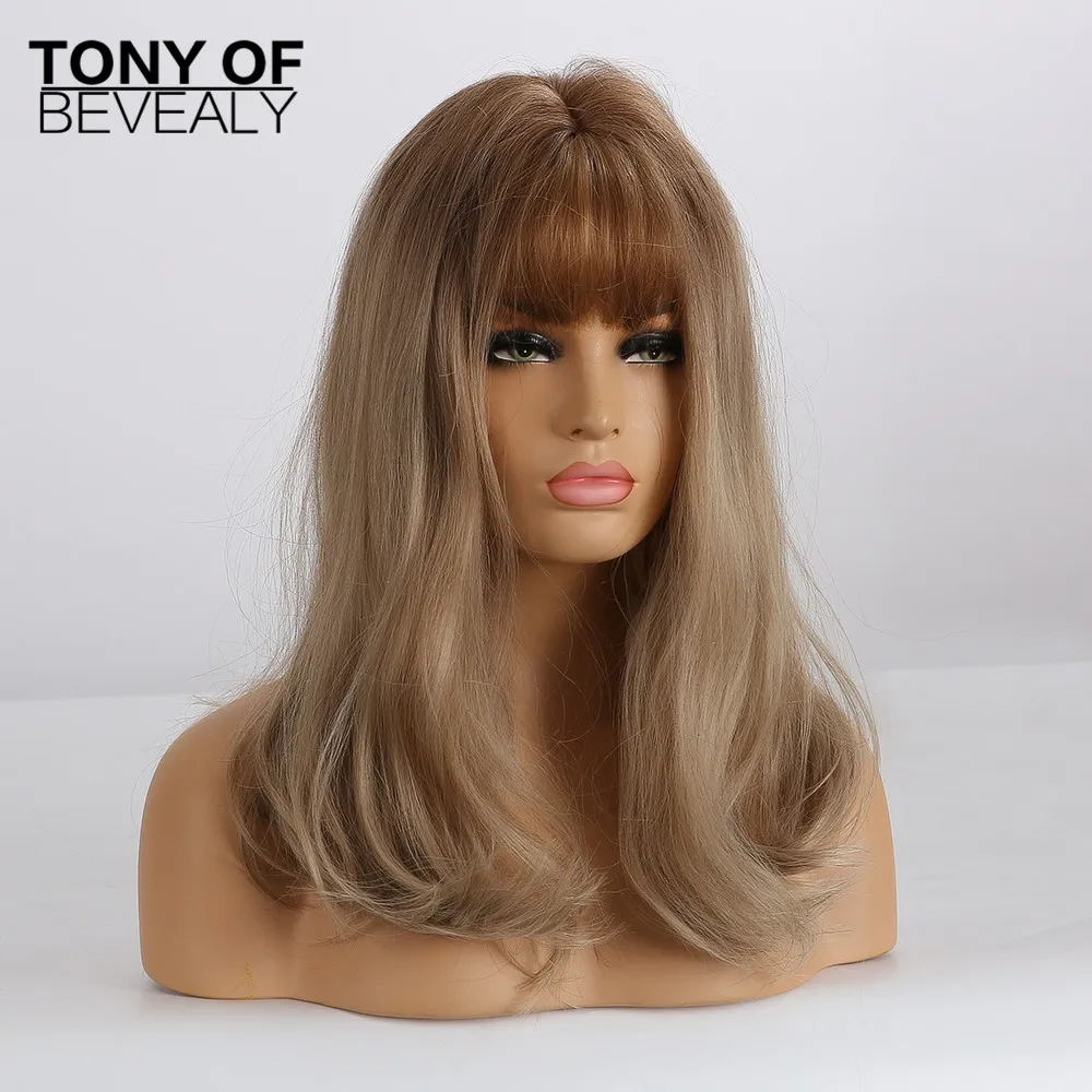 Длинные Синтетические парики с челкой смешанные блонд коричневые натуральные