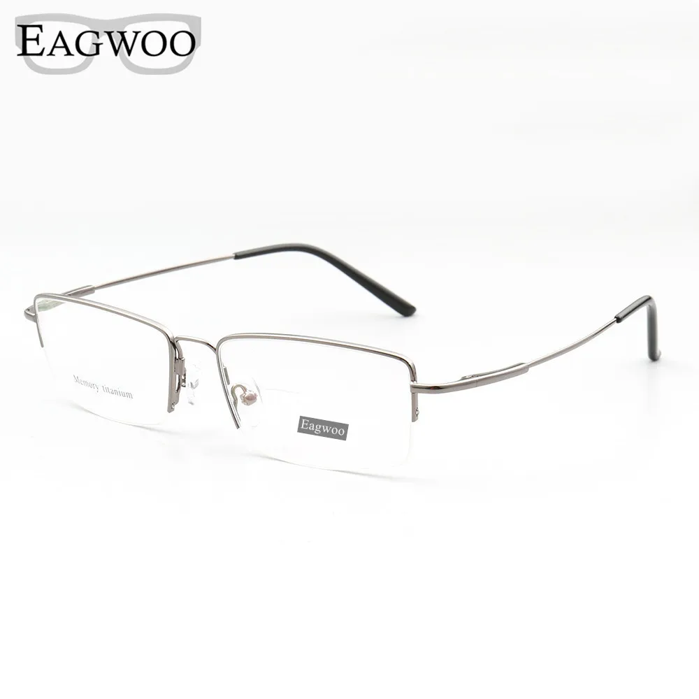 

Memory Titanium Eyeglasses Half Rim Men Flexible Optical Frame Prescription Spectacle Rectangular Spring Temple Business