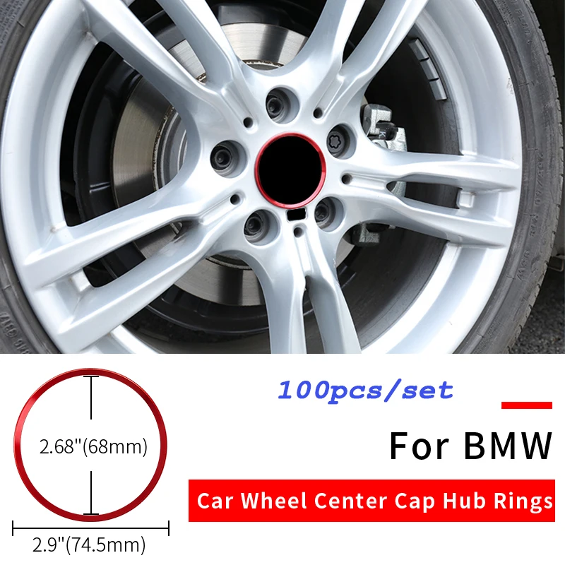 

100pcs for E60 E90 F10 F30 F15 E91 E92 E93 Wheel Hub Decorative Ring Aluminum alloy Center Hub Caps Decoration Car Wheel Tire