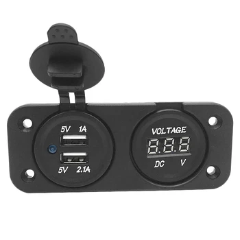 

12V/24V Car Boat Dual USB Charger Socket Voltage LED Voltmeter Marine Panel Car Modification