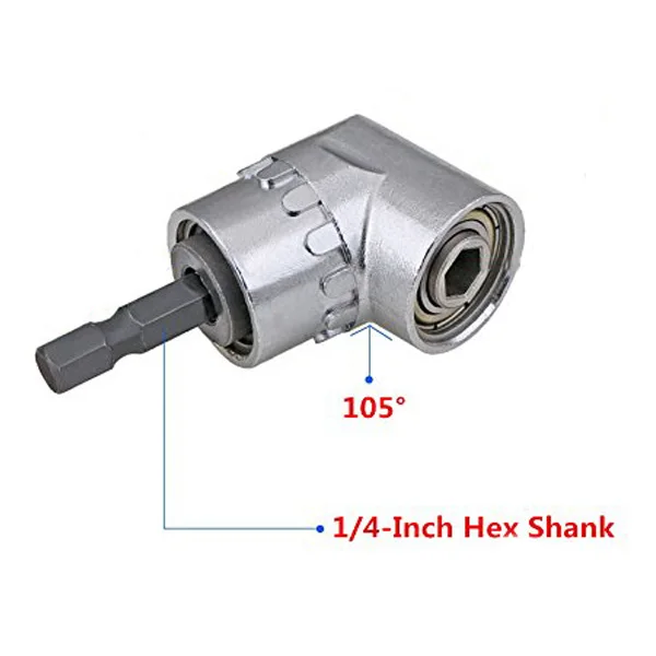 2PCS Right Angle Drill,105 Degree Multifunction Right Angle Driver with 1/4inch Hex Bit Socket Screwdriver Holder Adapter