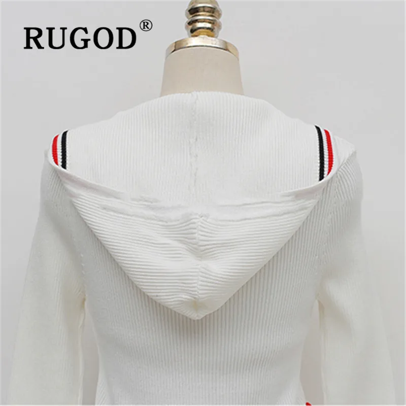 RUGOD, Новое поступление, осенняя вязаная одежда, женский свитер, кардиганы с капюшоном, в полоску, узкое вязаное пальто, модное, женское, элегантное