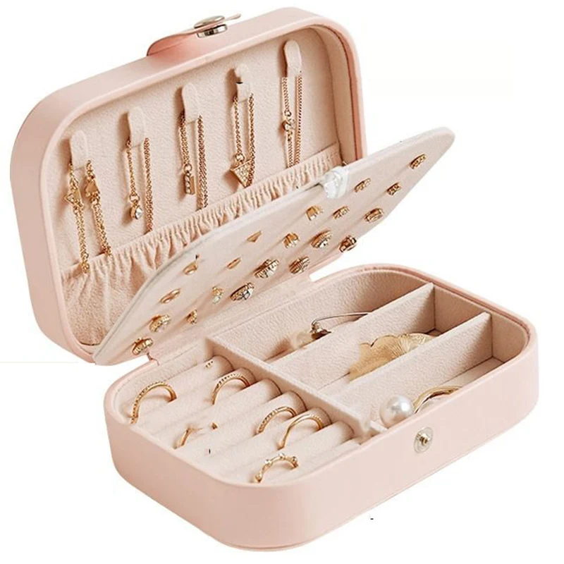 

Portable Jewelry Box With Snap Button Makeup Box Retro Earrings Ring Storage Box Girls Double Layer High Capacity Simple Gift Bo