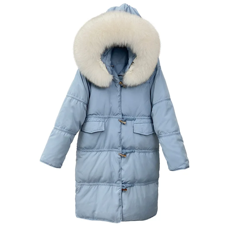Winter Fashion Horn Button White Duck Down Jacket