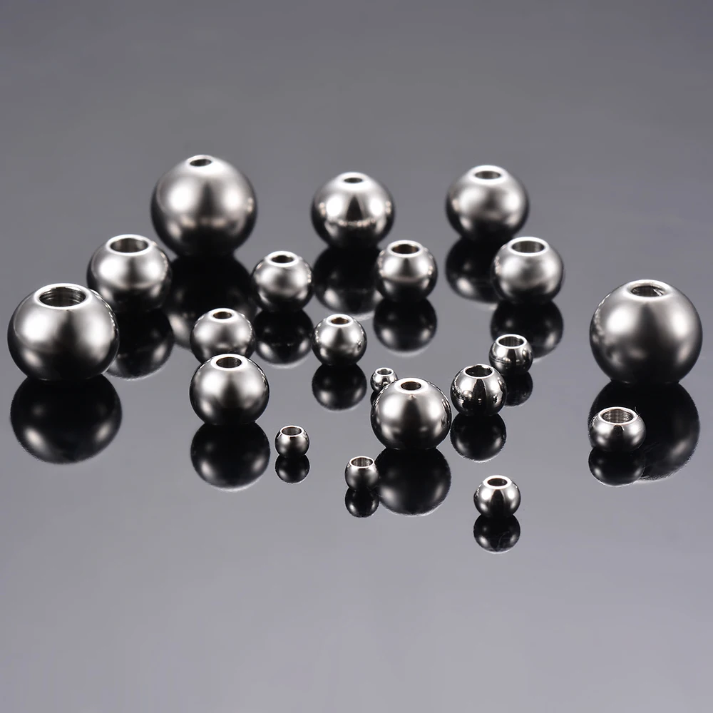 50Pcs/Lot Silver Color Stainless Steel Spacer Beads Loose Ball With Hole Charm Bracelets Bangles DIY For Jewelry Making 4
