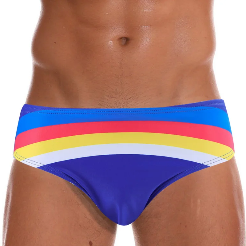 

2019 Men Stripe Waterproof Swimming Briefs Shorts Men Sexy Colored Striped Beach Trunks For Bathing Man Beach Shorts Boardshort