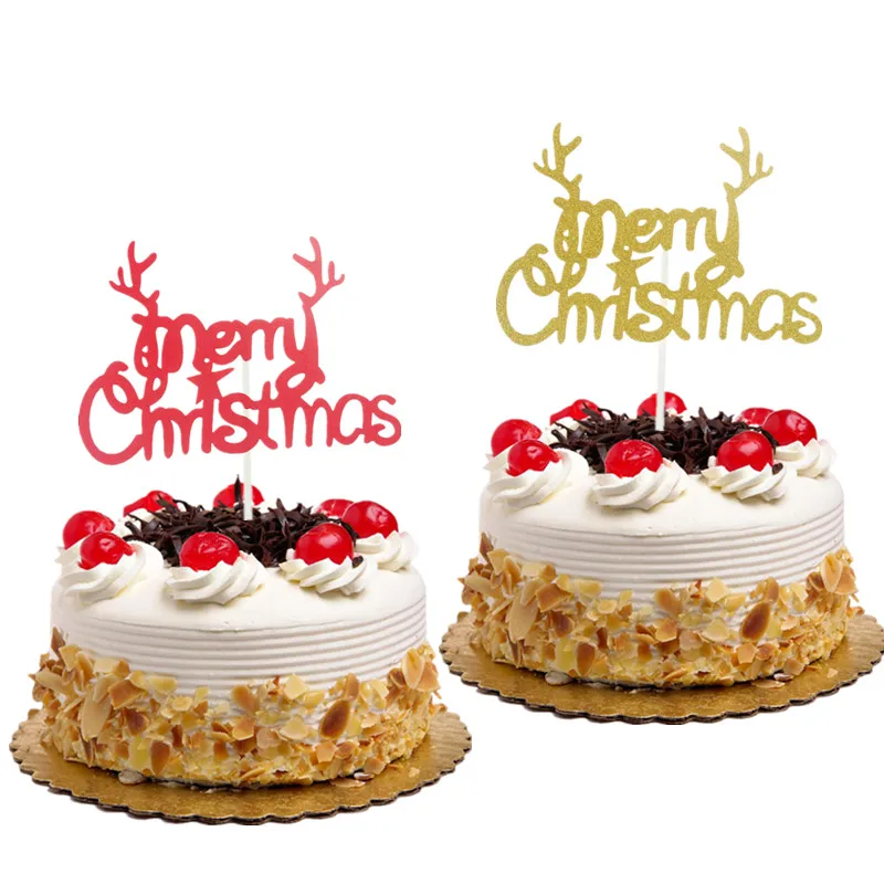 Cake Toppers Flags Christmas Elk Glitter Cupcake Topper Kids Birthday Wedding Baby Shower Baking Party DIY Dessert Decor New