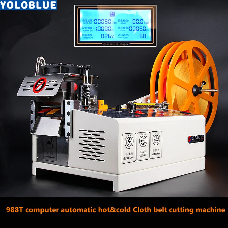  988T computer automatic hot and cold Cloth belt cutting machine magic adhesive tape zipper webbing 