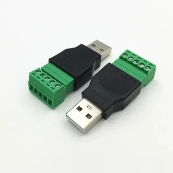 

2Pcs USB 2.0 A Male / Female to 5 Pin Screw Connector USB Jack with Shield USB2.0 Type to Screw Terminal Plug