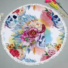 Пляжное полотенце с принтом в виде черепа из сверхтонкого волокна и кисточек, не выцветает, на ощупь, мягкое, настраиваемое