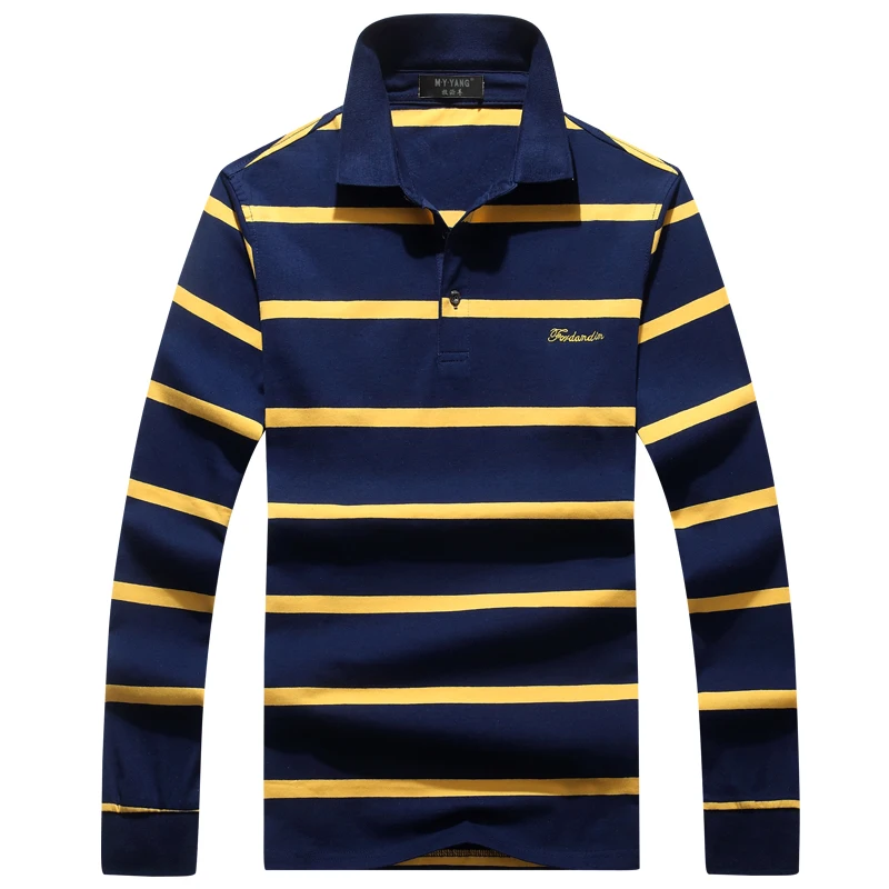Yellow Mu Yuan Yang Brand men's clothing New High Quality Embroidery Polo Shirt men Long sleeve polo shirt Striped Polos - Цвет: Yellow