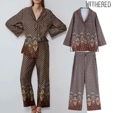 Увядшие английские винтажные корт с цветочным принтом Блузка с вытачками blusas mujer de moda широкие брюки для женщин комплект из 2 предметов блейзеры