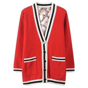 

Runway Floral Print Ladies Knitted Cardigan Female Coat Single Breasted Jumper Autumn Winter Oversize Women Sweater Tops V-Neck