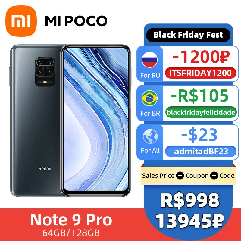 Глобальная версия Redmi Note 9 Pro 6GB 128GB / 64GB 64MP AI Quad Camera Snapdragon 720G 5020mAh 6 67&quot | Мобильные