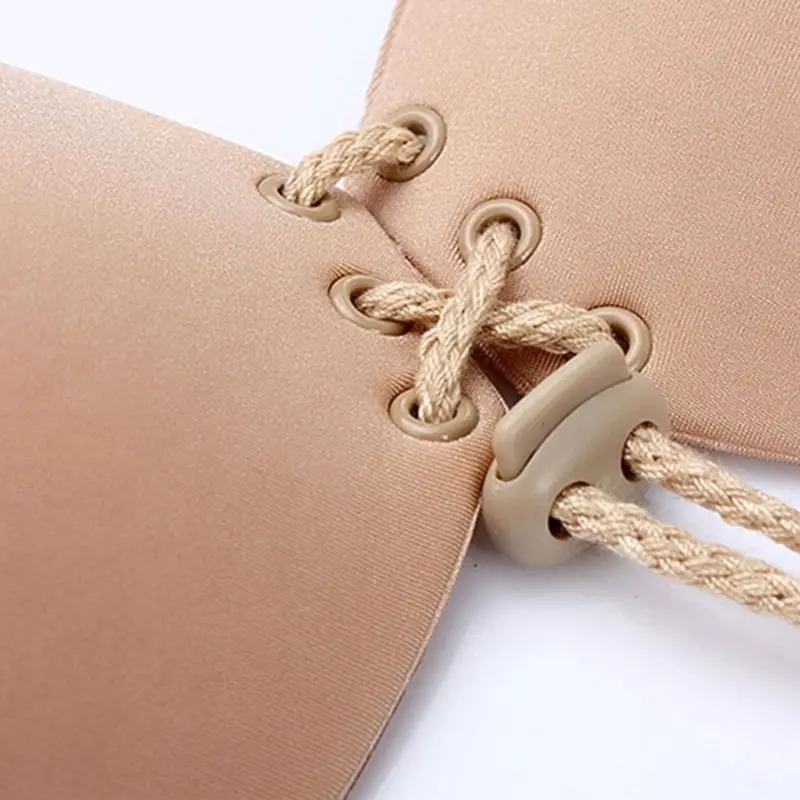 Women Strapless Adhesive Sticky Bra Backless Invisible Breast Pad Lingerie Drawstring Push Up Underwear Nipple Covers With Strap