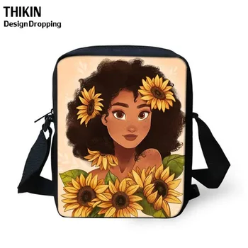 

THIKIN Sunflower African Black Girls Printed Women Crossbody Bags Casual Students Bookbag Kids Small Shoulder Mini Messenger Bag
